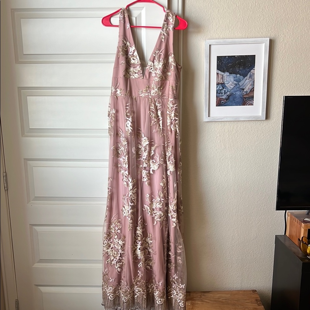 Chic Rose Blush Floral Embroidered Gown